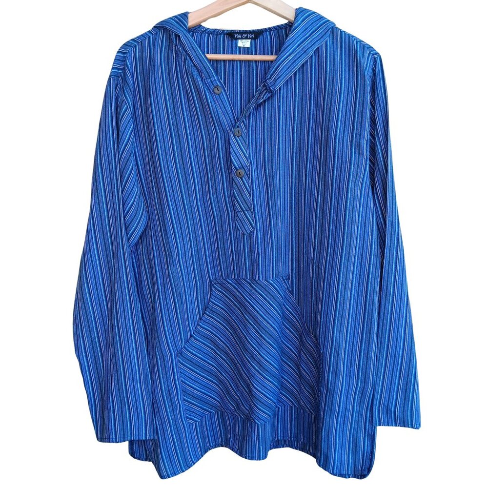 Yak & Yeti Cotton Boho Tunic Nepal Medium Stripes Relaxed Fit Pocket